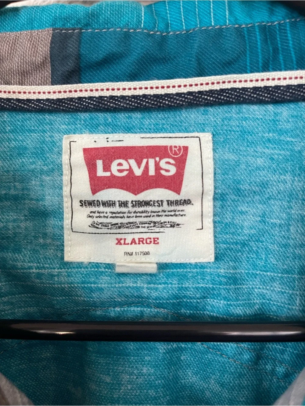 Levi's Men's Teal and Gray Striped Button-Down Shirt